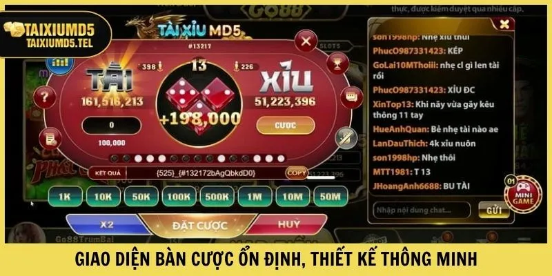 Giao diện bàn cược ổn định, thiết kế thông minh